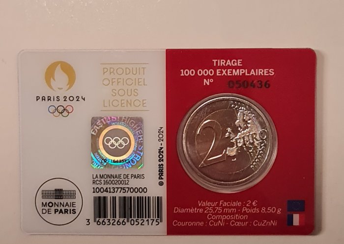 Frankrig. 2 Euro 2024 "Jeux Olympiques Paris 2024" (5 coincards)  (Ingen mindstepris)