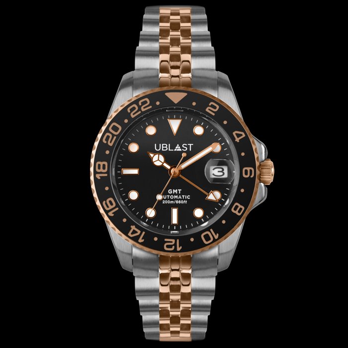 Ublast - Automatic Diver GMT - UBDGMJ40BGB - Steel  Rose Gold Plated - Jubilee Strap - Mænd - Ny