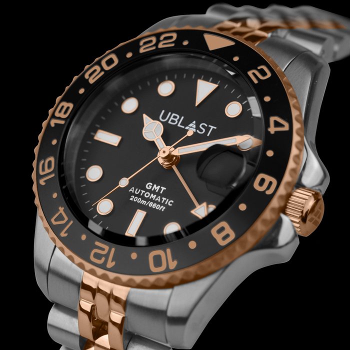 Ublast - Automatic Diver GMT - UBDGMJ40BGB - Steel  Rose Gold Plated - Jubilee Strap - Mænd - Ny