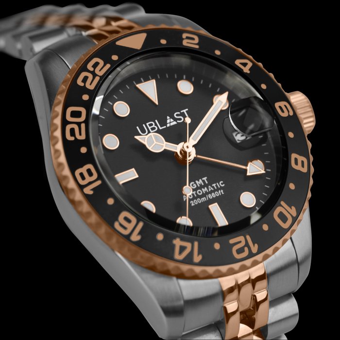 Ublast - Automatic Diver GMT - UBDGMJ40BGB - Steel  Rose Gold Plated - Jubilee Strap - Mænd - Ny