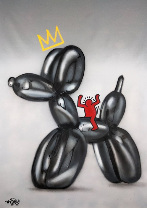 Hipo (1988) - Hipo X Jeff Koons X Balloon Dog X Keith Haring X Basquiat - Soldier On! (Original artwork)