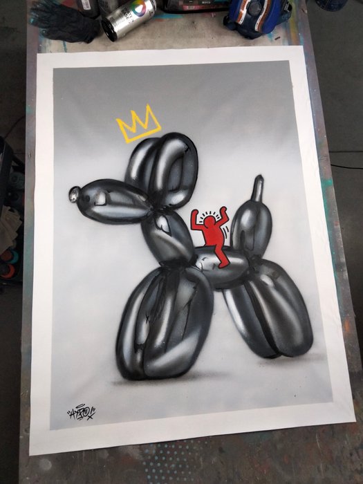 Hipo (1988) - Hipo X Jeff Koons X Balloon Dog X Keith Haring X Basquiat - Soldier On! (Original artwork)