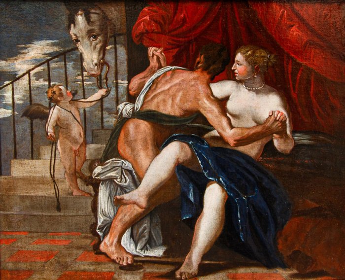 Scuola veneta (XVII) Da Paolo Veronese - Marte e Venere con Cupido