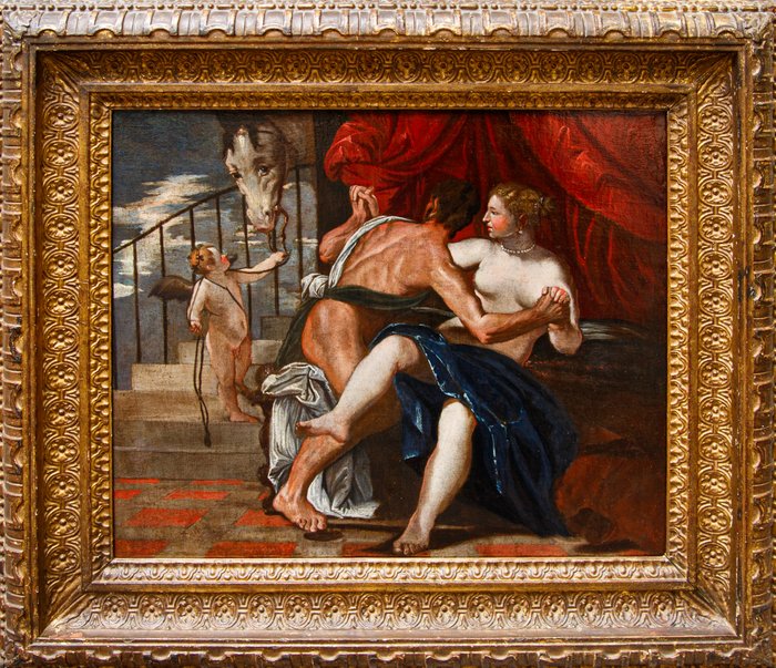 Scuola veneta (XVII) Da Paolo Veronese - Marte e Venere con Cupido