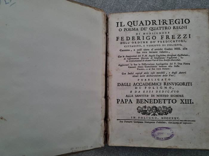 Federigo Frezzi - Il Quadrilegio o poema de' quattro regni - 1725