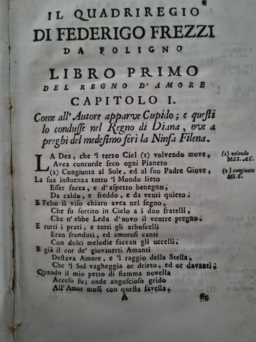 Federigo Frezzi - Il Quadrilegio o poema de' quattro regni - 1725