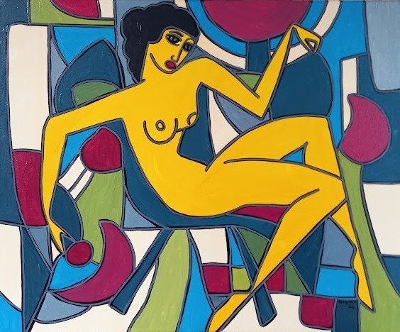 Patricia Kleyman (1965) - Jolie jeune fille Nue sur un Divan Contemporain