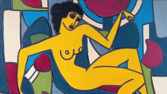 Patricia Kleyman (1965) - Jolie jeune fille Nue sur un Divan Contemporain