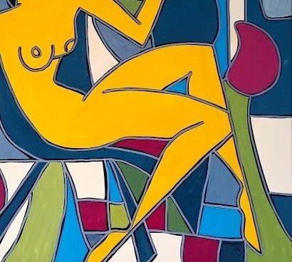 Patricia Kleyman (1965) - Jolie jeune fille Nue sur un Divan Contemporain