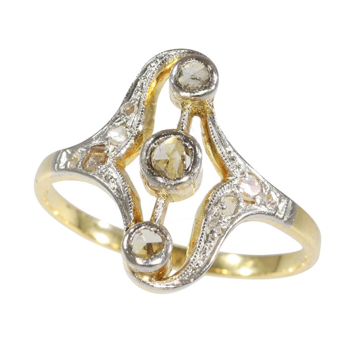 Ingen mindstepris - Ring - 18 kraat Gulguld, Platin - Diamant - Vintage antik, 1900