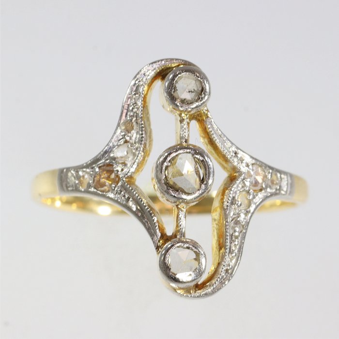 Ingen mindstepris - Ring - 18 kraat Gulguld, Platin - Diamant - Vintage antik, 1900