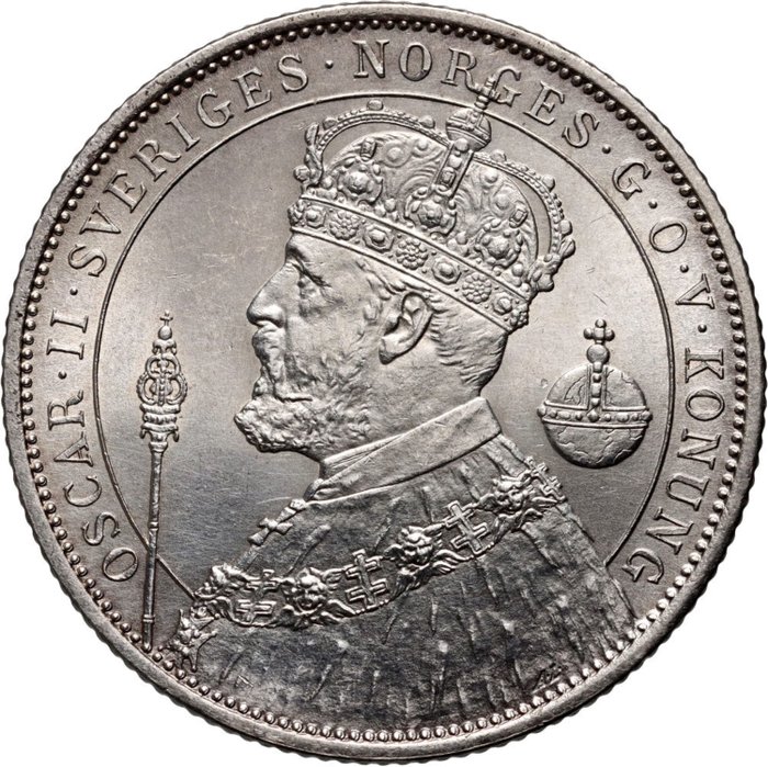 Sverige. King\tOscar II (1872-1907). 2 Kronor 1897 "Silver Jubilee - 25th Anniversary of the Reign" mint UNC  (Ingen mindstepris)