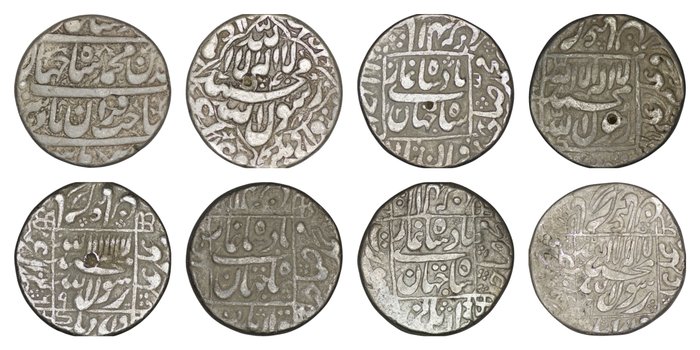 Mogul. Shah Jahan (1628-1658 AD)  Muhammad Shah (1719-1748). Lot of 4 Rupees Various dates and mints