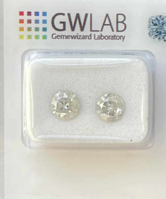 Ingen mindstepris - 2 pcs Diamant  (Natur)  - 148 ct - Rund - H - I2 - Gemewizard Gemological Laboratory (GWLab)