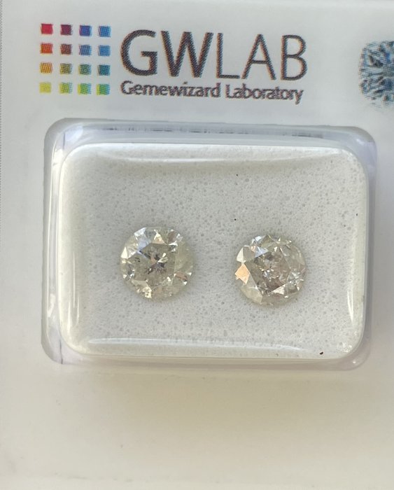 Ingen mindstepris - 2 pcs Diamant  (Natur)  - 148 ct - Rund - H - I2 - Gemewizard Gemological Laboratory (GWLab)