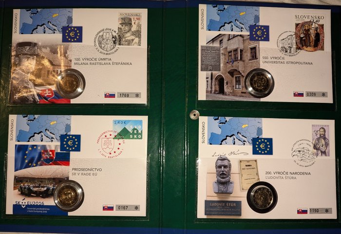 Portugal, Slovakiet. 2 Euro Various Years (14 Numisbriefe)  (Ingen mindstepris)