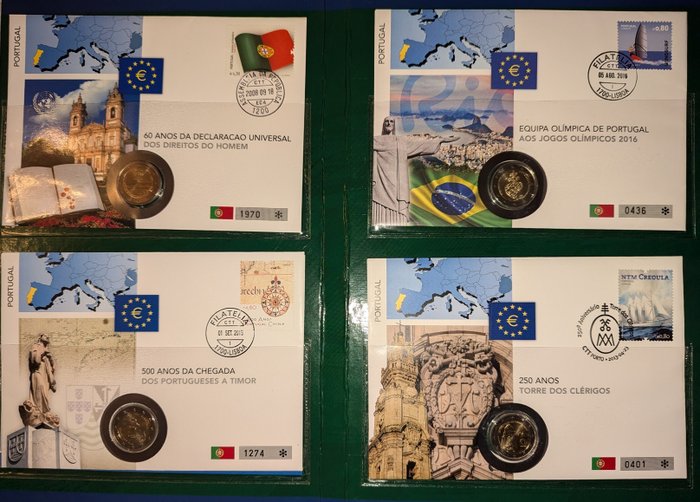 Portugal, Slovakiet. 2 Euro Various Years (14 Numisbriefe)  (Ingen mindstepris)