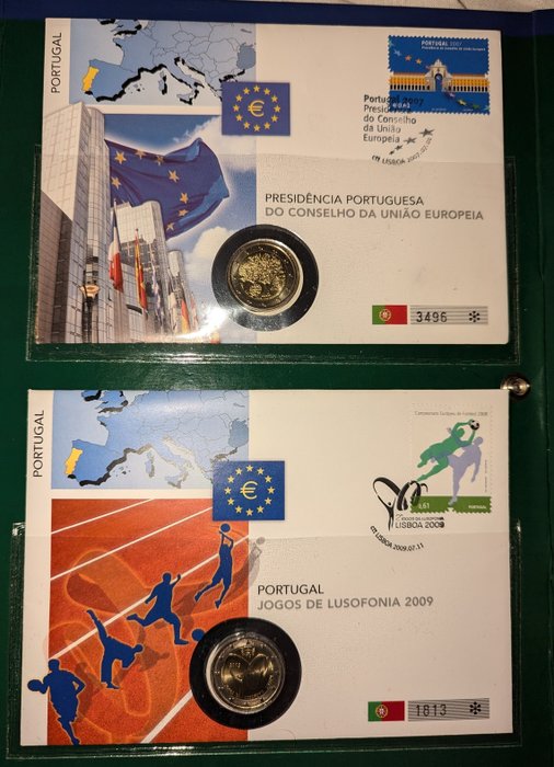 Portugal, Slovakiet. 2 Euro Various Years (14 Numisbriefe)  (Ingen mindstepris)