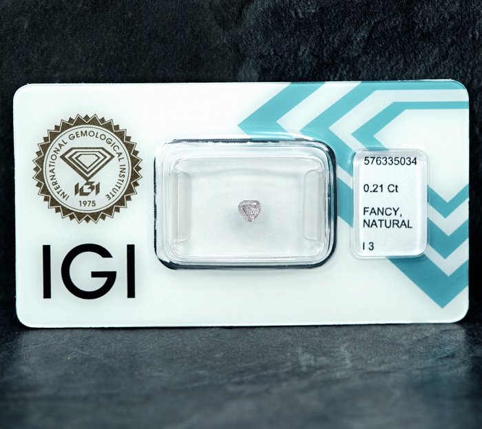 1 pcs Diamant  (Naturfarvet)  - 0.21 ct - Pære - Fancy light Lille nuance Lyserød - I3 - International Gemological Institute (IGI)