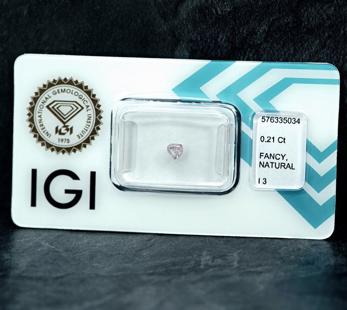 1 pcs Diamant  (Naturfarvet)  - 0.21 ct - Pære - Fancy light Lille nuance Lyserød - I3 - International Gemological Institute (IGI)