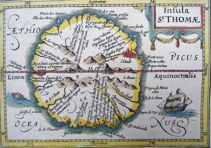 Afrika - São Tomé og Principe; B. Langenes / P. Bertius / J. Hondius - Insula St. Thomae - 1601-1620