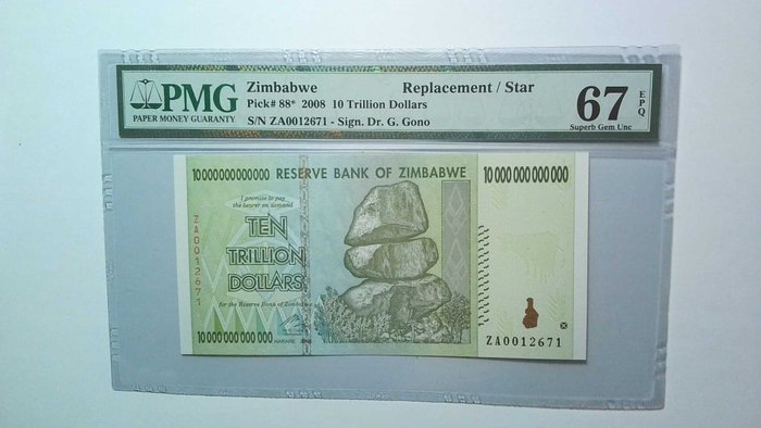 Zimbabwe. - 10 Trillion Dollars 2008 - ZA Replacement - Pick 88*  (Ingen mindstepris)