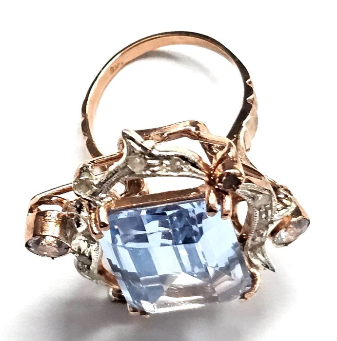 Ingen mindstepris - Ring - 9 kt. Rosaguld, Sølv -  13.73ct. tw. Topas - Diamant