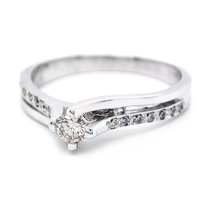 Ring - 14 karat Hvidguld -  0.20ct. tw. Diamant (Naturfarvet)