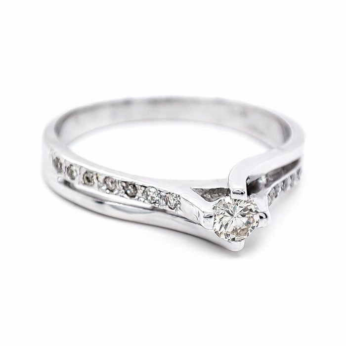 Ring - 14 karat Hvidguld -  0.20ct. tw. Diamant (Naturfarvet)