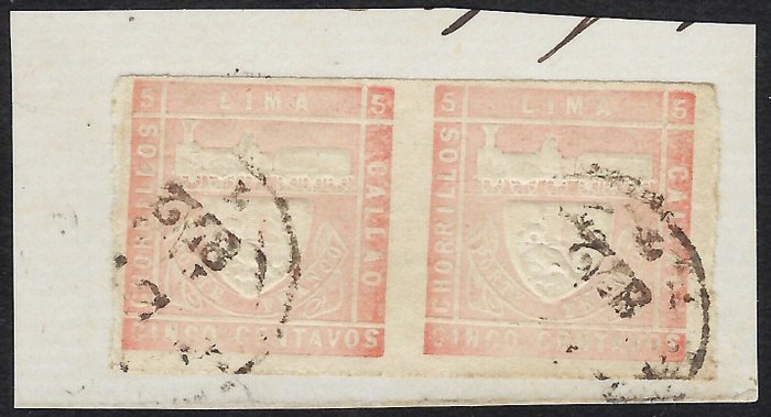 Peru 1871 - Våbenskjold Trenecito 5c lys rose - Scott N. 19a