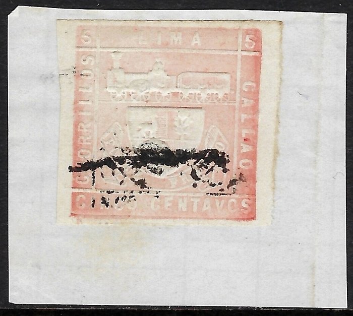 Peru 1871 - Våbenskjold Trenecito 5c lys rose - Scott N. 19a