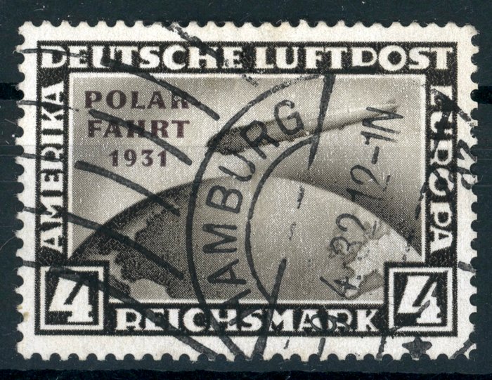 Tyske Kejserrige 1931 - 4 M polartur i sortbrun Mi.No. 458