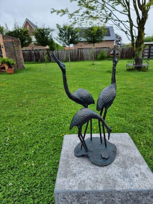 Statue, Cranes on Water Lily - 37.5 cm - Metal