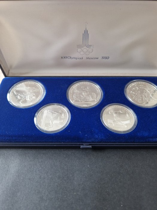 Rusland. 5 Roubles / 10 Roubles 1980 Olympic Games Moscow, 5 stuks  (Ingen mindstepris)