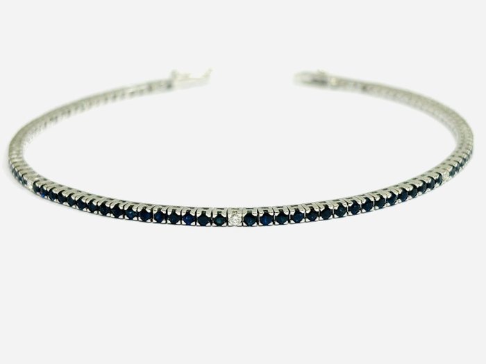 Tennisarmbånd - 18 kraat Hvidguld -  3.40ct. tw. Safir - Diamant - Fremstillet i Italien