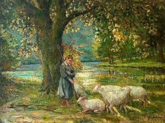 Edouard Van Esbroeck (1869-1949) - The young shepherdess (no-reserve)