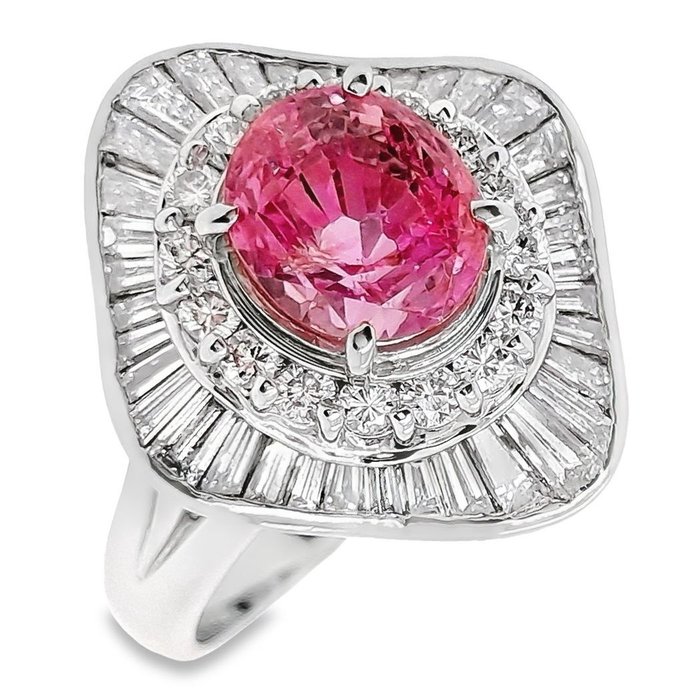 Cocktailring Platin -  3.88ct. tw. Safir - Diamant - FIN PINK SAPPIR