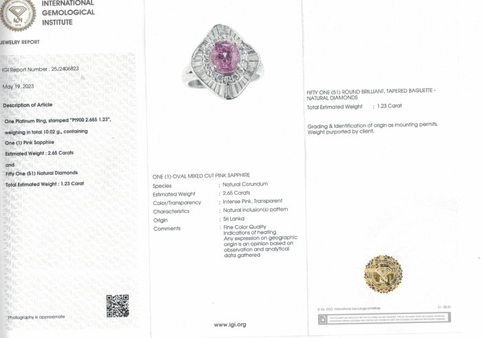 Cocktailring Platin -  3.88ct. tw. Safir - Diamant - FIN PINK SAPPIR