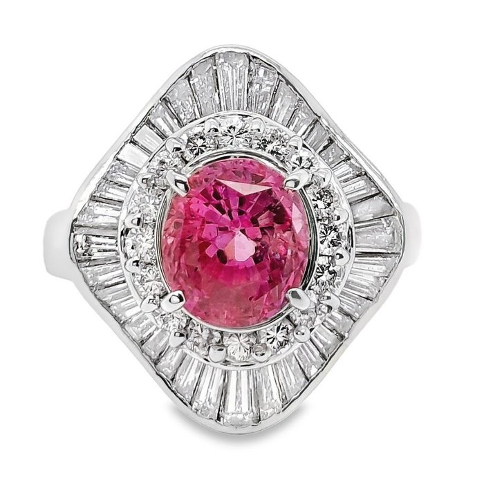 Cocktailring Platin -  3.88ct. tw. Safir - Diamant - FIN PINK SAPPIR