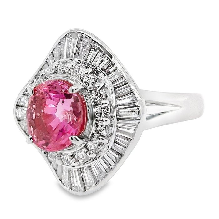 Cocktailring Platin -  3.88ct. tw. Safir - Diamant - FIN PINK SAPPIR