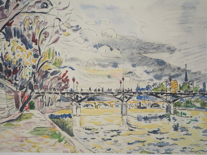 Paul Signac (1863-1935) - Paris : La Passerelle des Arts vue des Quais de la Seine