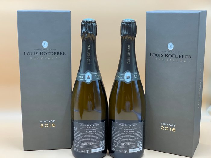 2016 Louis Roederer, Vintage - Champagne Brut - 2 Flasker (0,75 L)