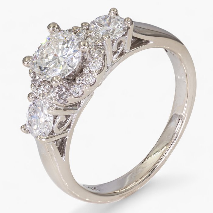 Ingen mindstepris - Ring - 14 karat Hvidguld, IGI certificeret - 1,05 ct diamanter - 0,50 ct center Diamant (Natur) - Diamant