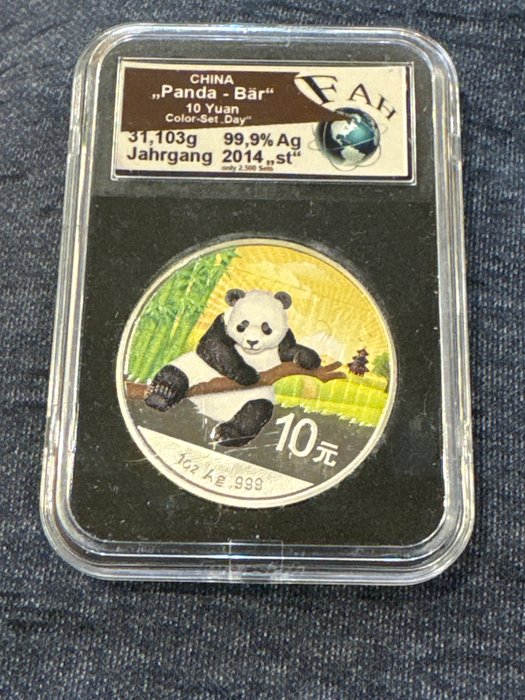 Kina. 10 Yuan 2014 'Panda' Day  - 1 oz I’m Slab  (Ingen mindstepris)