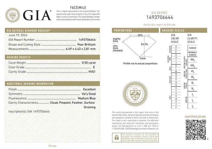 2 pcs Diamant  (Natur)  - 1.00 ct - Pære - E - VVS1, VVS2 - Gemological Institute of America (GIA)