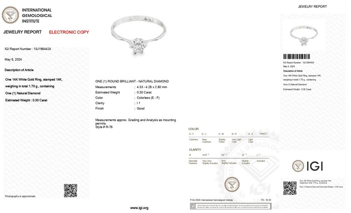 Forlovelsesring - 14 karat Hvidguld -  0.30ct. tw. Diamant (Natur) - r76