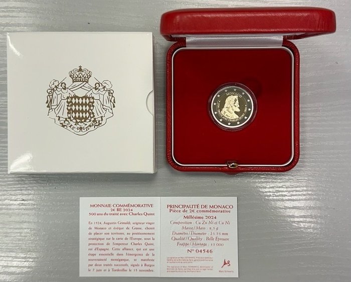 Monaco 2 Euro 2024 "500 Ans du Traité de Burgos - Charles Quint" Proof