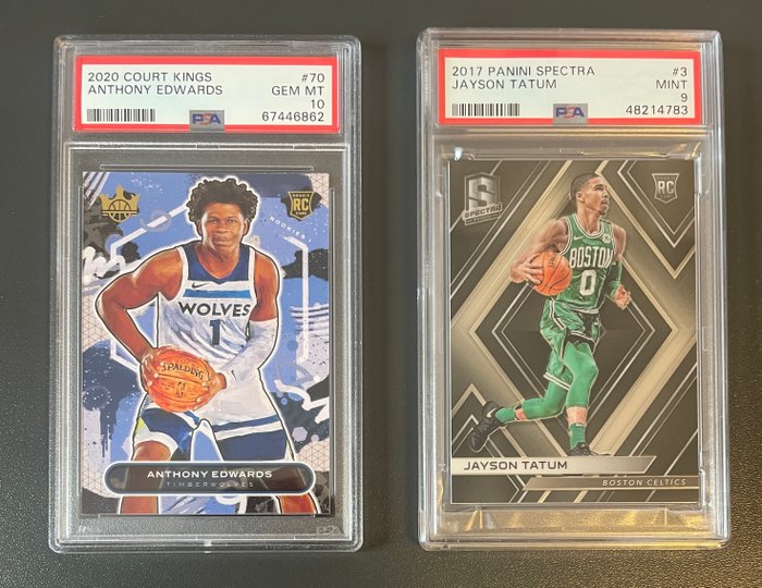 2017  2020 - Spectra  Court Kings - Jayson Tatum  Anthony Edwards Rookie - PSA 9  10 - 2 Graded card