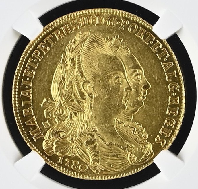 Portugal. D. Maria  D. Pedro III (1777-1786). Peça (6.400 Reis) 1780 - Lisboa - NGC - MS63 - Rara - Top Graded