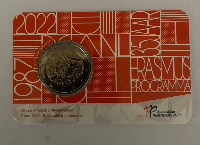 Holland. 2 Euro 2022 "Erasmus" (2 coins) Proof + BU  (Ingen mindstepris)